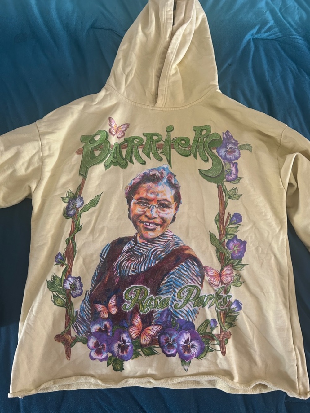 Barriers Rosa Parks Cream Graphic Hoodie Sweatshirt with Floral Portrait